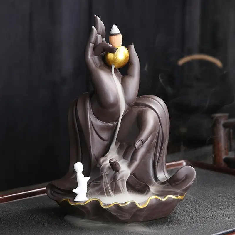 Mountain River Handicraft Incense Holder Backflow Incense Burner Buddha Hand Smoke Waterfall Incense Stick Holder Ceramic Censer - Цвет: 1