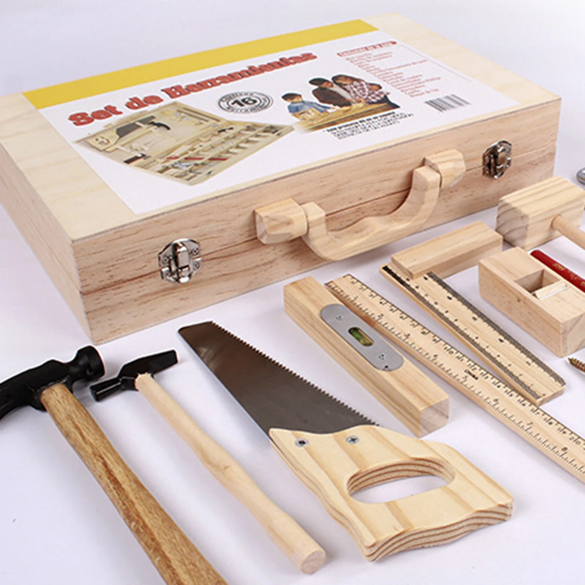 Gestão de Manutenção da Criança Caixa de Madeira Toolbox Brinquedo Desmontagem Multi-purpose Carpintaria Menino Jogar Casa Puzzle Kit Ferramentas Reais Conjunto Mod. 201370 12 Cor e forma