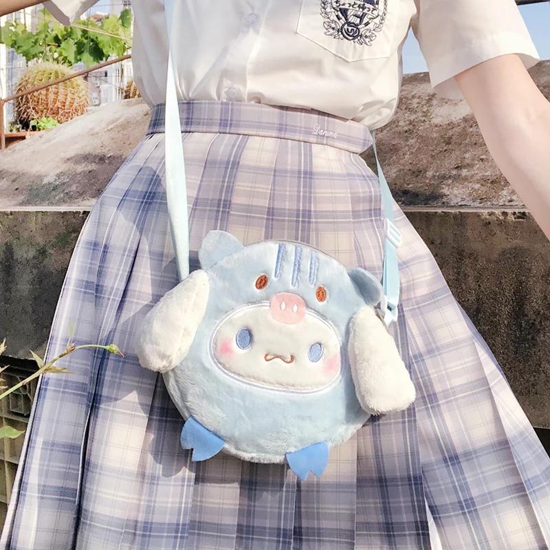Korean Soft Girl Cute Plush Rabbit Messenger Bags Mini Lolita Kawaii Cinnamor Student Coin Purse Backpack Phone Shoulder Bag |