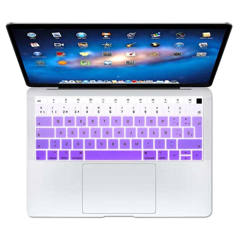 Ombre purple 50 Rainbow Spanish Silicone Keyboard Protective Film for MacBook Air 13 A1932 with Touch ID Fingerprint Release - Цвет: Ombre purple
