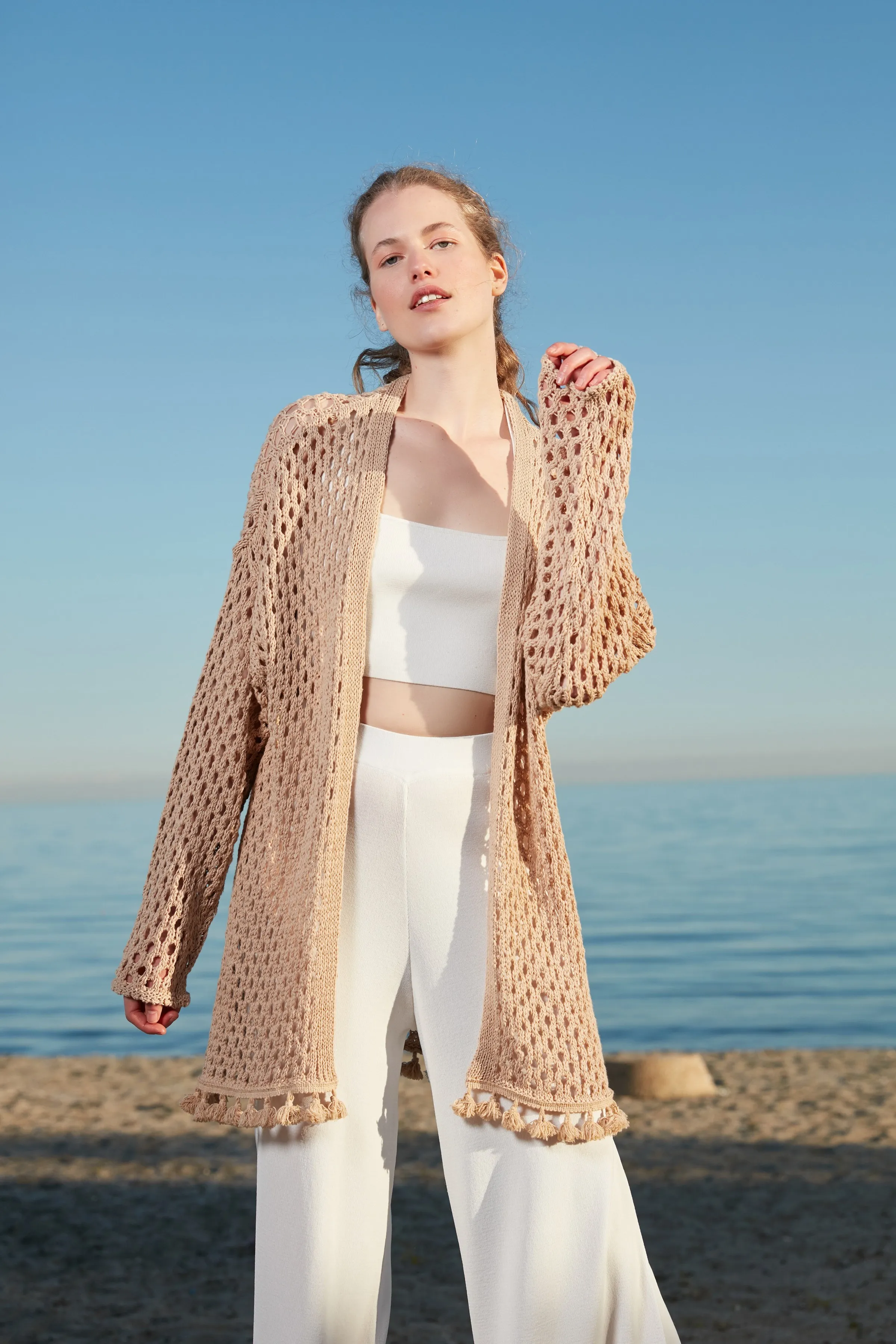 

TASSELS CELLULAR KNITWEAR CARDIGAN