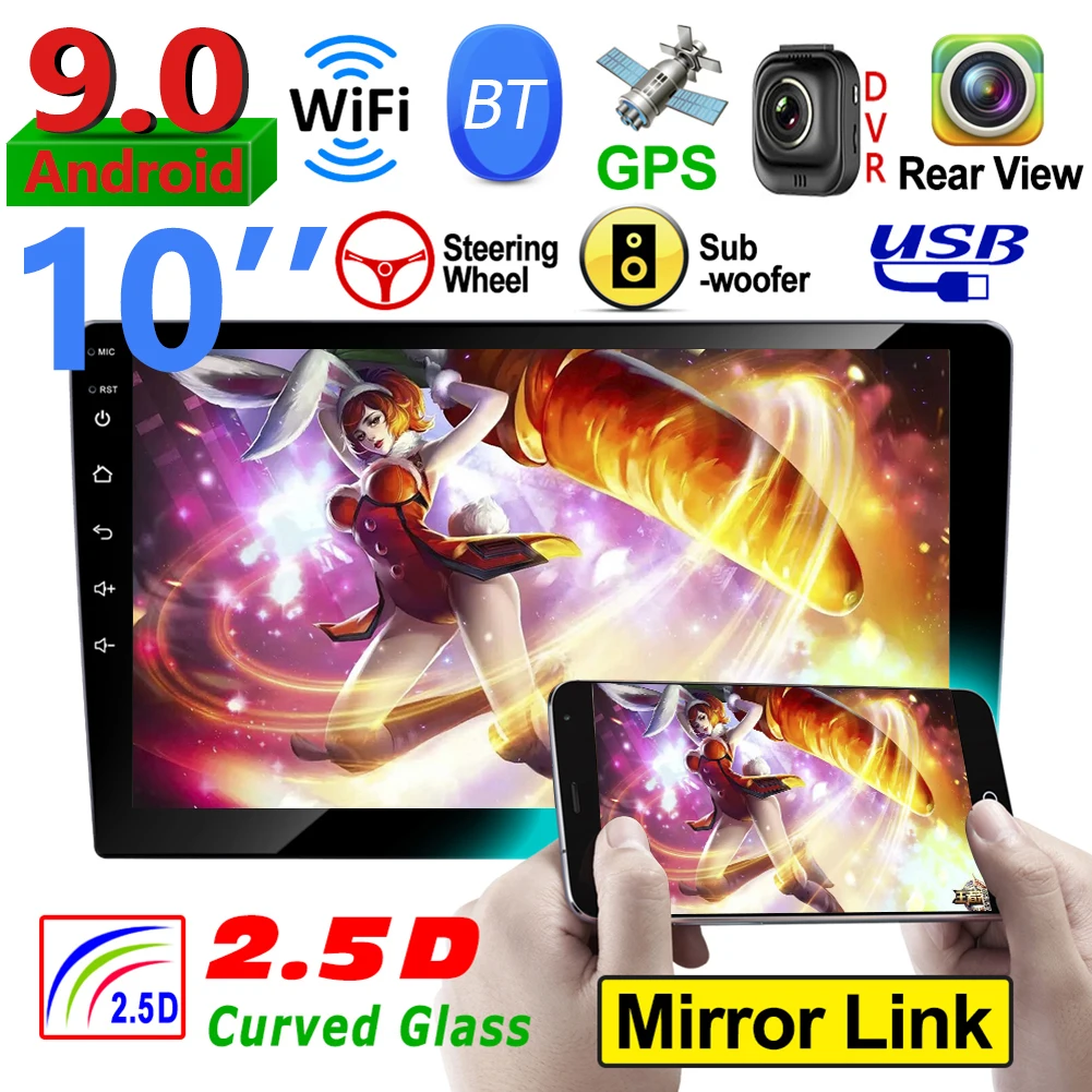 

New P9 Double 2 DIN Android 9.0 Car Stereo GPS Navigation Bluetooth WiFi FM Radio 10 inch IPS Screen In Dash Head Unit Receiver