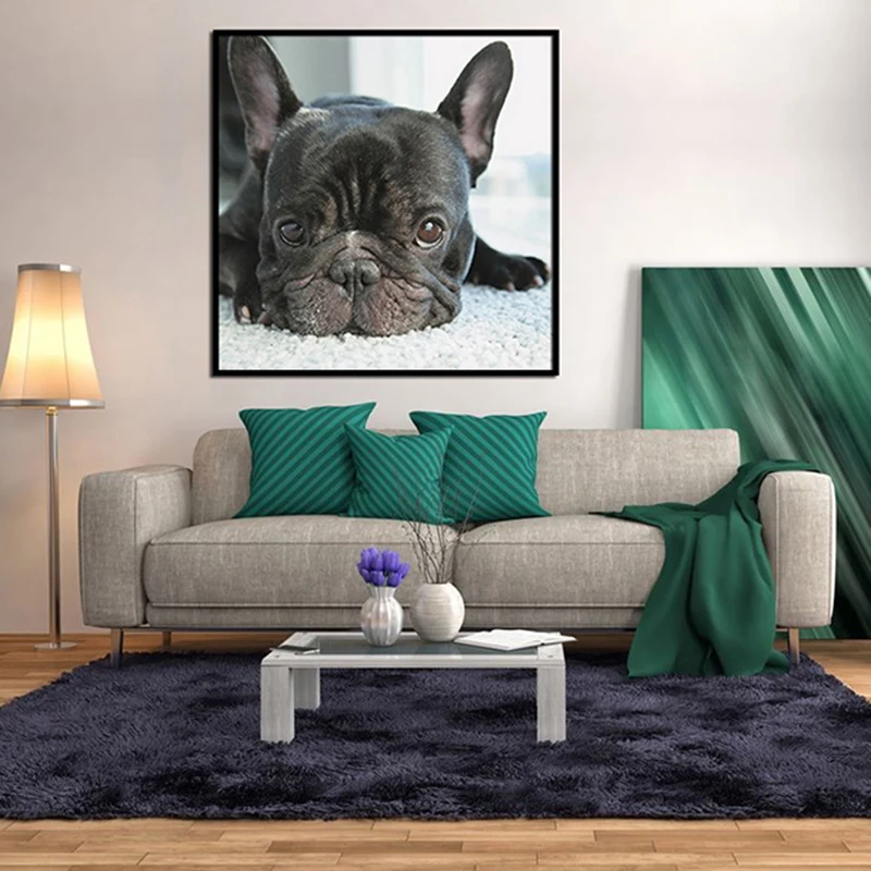 

5D Diy Diamond Painting Cross Stitch Small Black Dog Heads Full Diamond Embroidery French Bulldog Round Diamond Puppy
