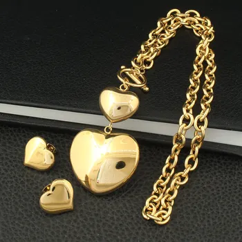 

Fashion Heart Gold Color Stud Earrings Necklace Stainless Steel Jewelry Sets For Women SFGZAHBI