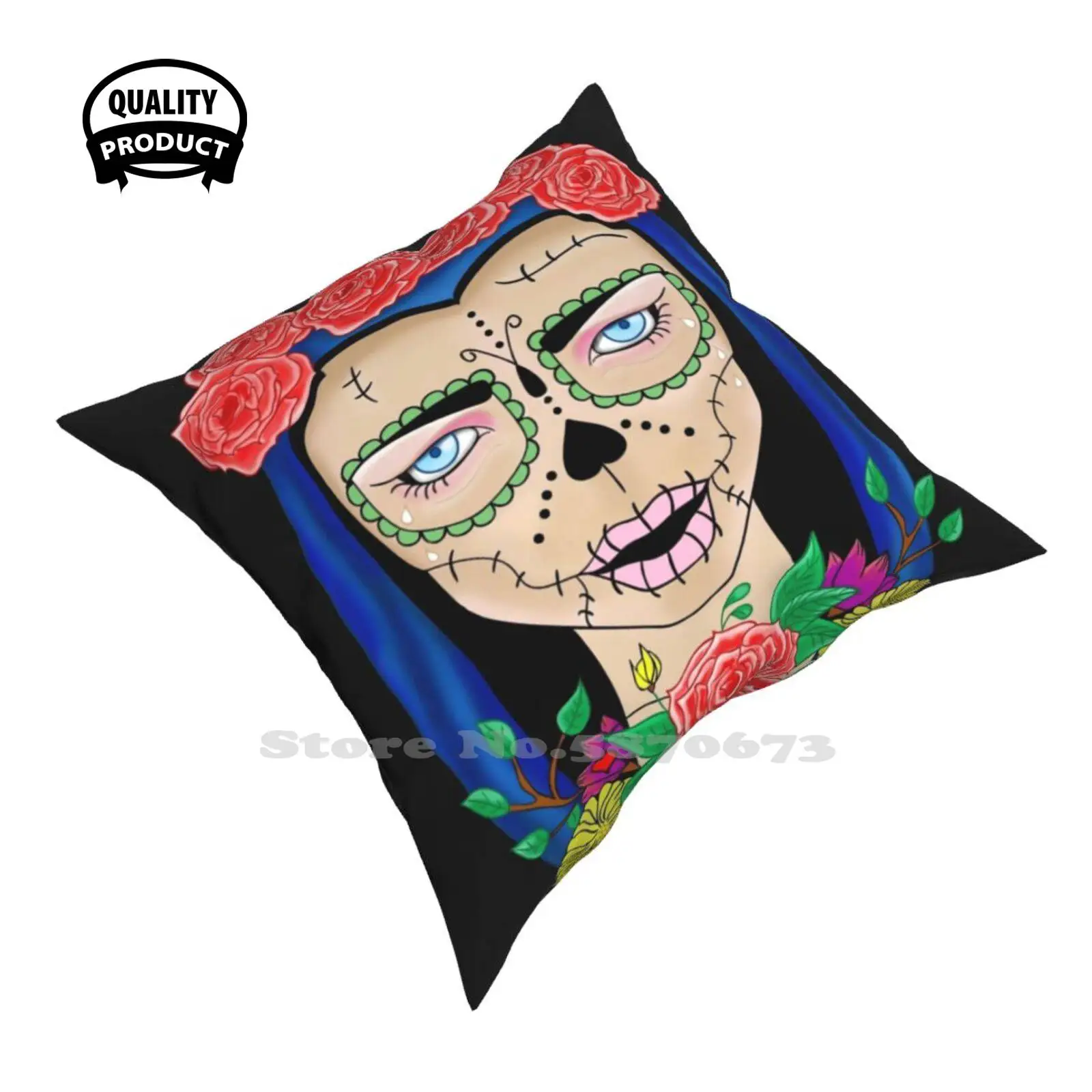 Zombie Skull Girl Floral Crown Of Roses Fodera Per Cuscino Hug Federa Halloween Zombie Zombie Girl Floral Zombie Halloween