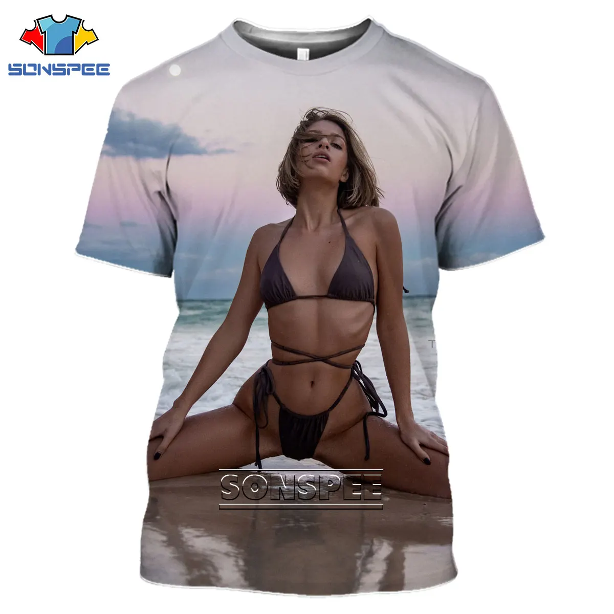 SONSPEE 3D Sexy Nude Printed T-shirt Summer Otaku Car Model Hip Temptation Casual Fashion Wild Oversize Men's Women's Clothing