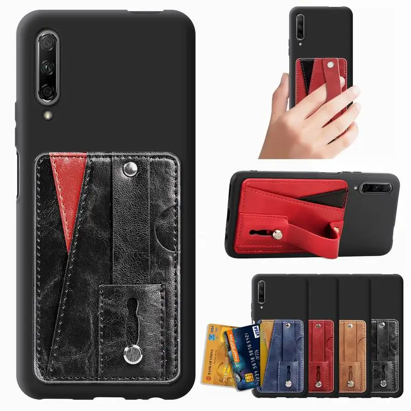 

Finger Grip Strap Phone Case For Huawei Honor 9X Cover with Credit card slots For Huawei Honor 9X Pro Soft TPU PU Back Case