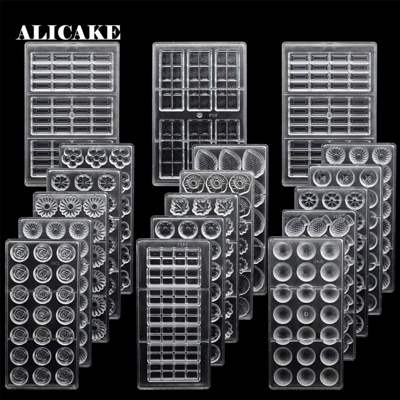 Polycarbonate Chocolate Moulds 3D Chocolate Candy Bars Thick Molds Tray Cake Form Baking Pastry Bakery Tools Drop Shipping