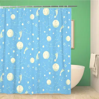 

Bathroom Shower Curtain Astronomy Space Pattern Moons Stars and Constellations Cartoon Celestial 60x72 inches Waterproof Bath