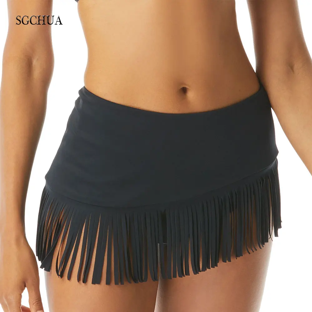 Swimming-Trunks Panties Skirt Bikini-Bottom Rhinestone Beach-Tassel Briefs Lace Sexy