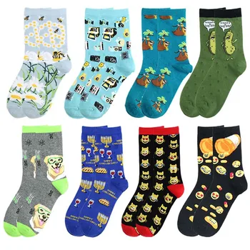 

Dropshipping Crew Socks Green Pea Rich Sloth Sloths Funny Pill Camera Cat Face Golden Retriever Dog Red Wine Weird Happy Sox