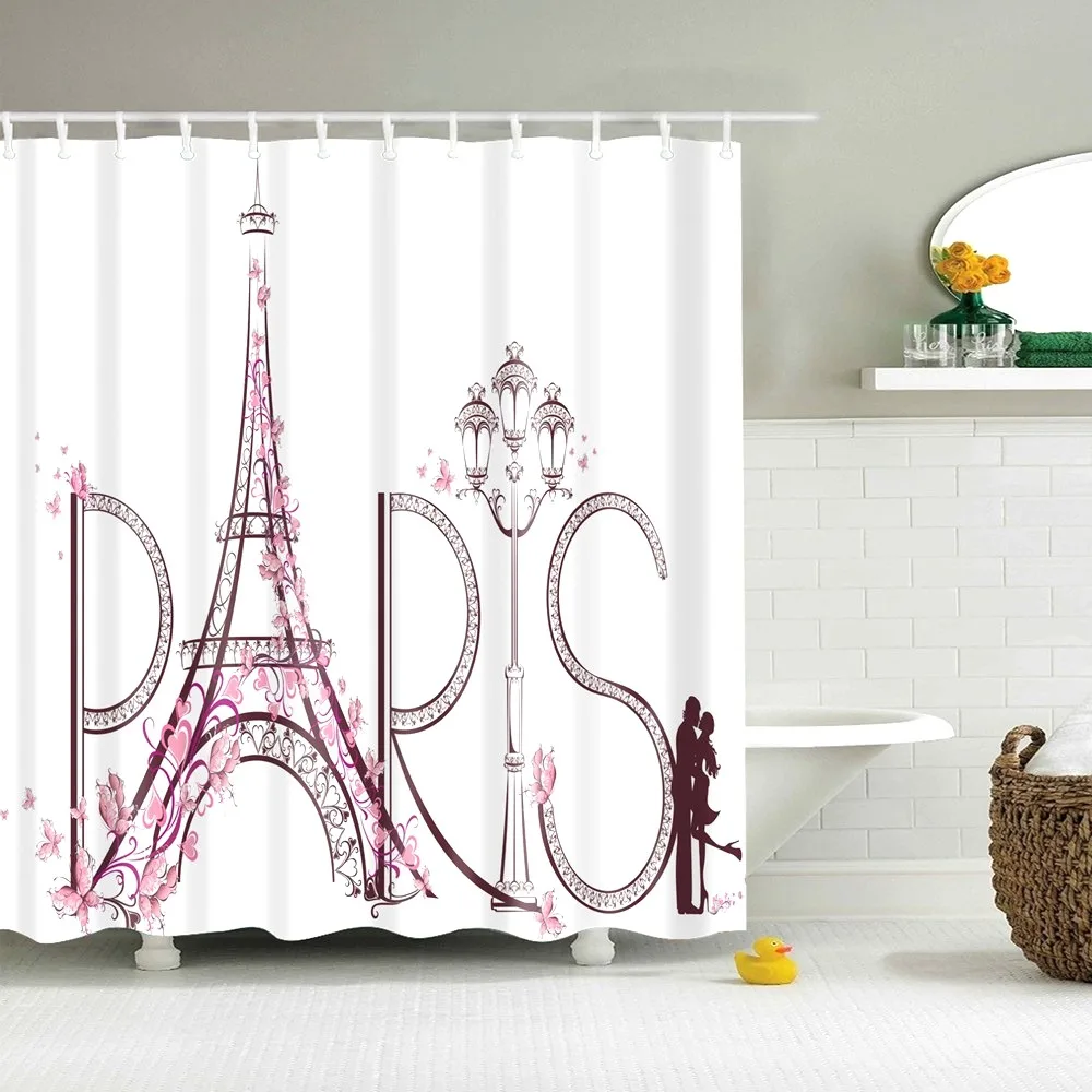 Занавески для душа масляная живопись Париж Город Франция башня полиэфирная ткань с принтом ванная комната декоративный набор с крючками красный черный