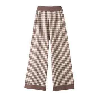 

Autumn High waist knitted wide-leg pants 2020 women's winter new Loose Warm nine-point pants slim casual trousers Office Lady