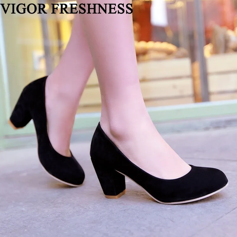 

VIGOR FRESHNESS Woman Shoes Middle Heels Spring Shoes Women Pumps Autumn Sexy Office Ladies Shoes Pumps Shoes Sizes 46 47 MY190