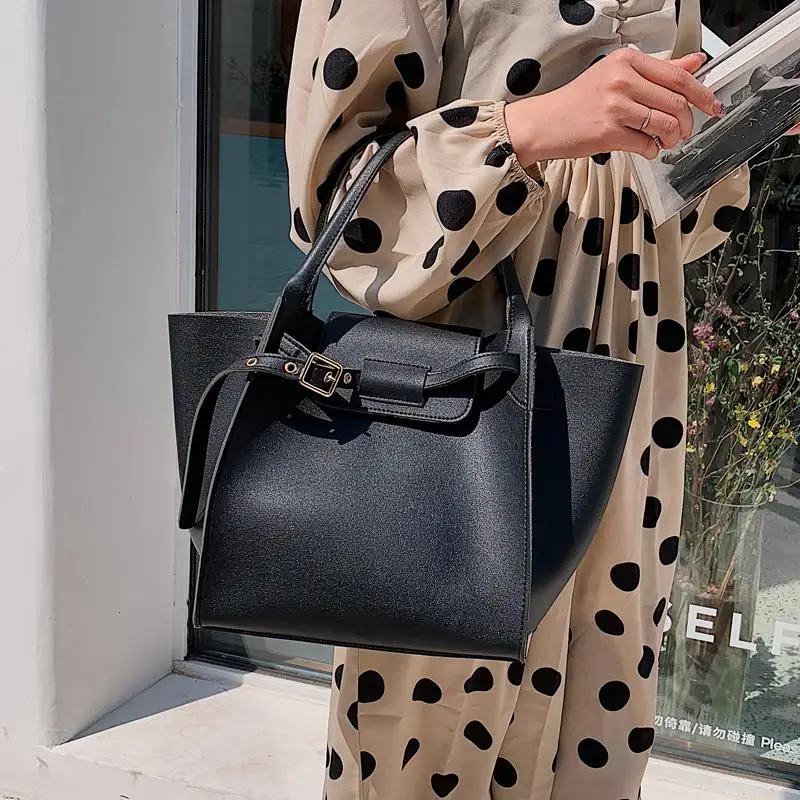 

Burminsa Fall Big Trapeze Tote Bags For Women Unique Belt Design Handbags High Quality Work Ladies Shoulder Messenger Bags 2019