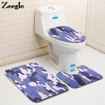 

3 Piece Microfiber Toilet Carpet Anti Slip Bathroom Rug Printed Bathroom Cover Toilet Seat Mat Absorbent Shower Room Floor Mats
