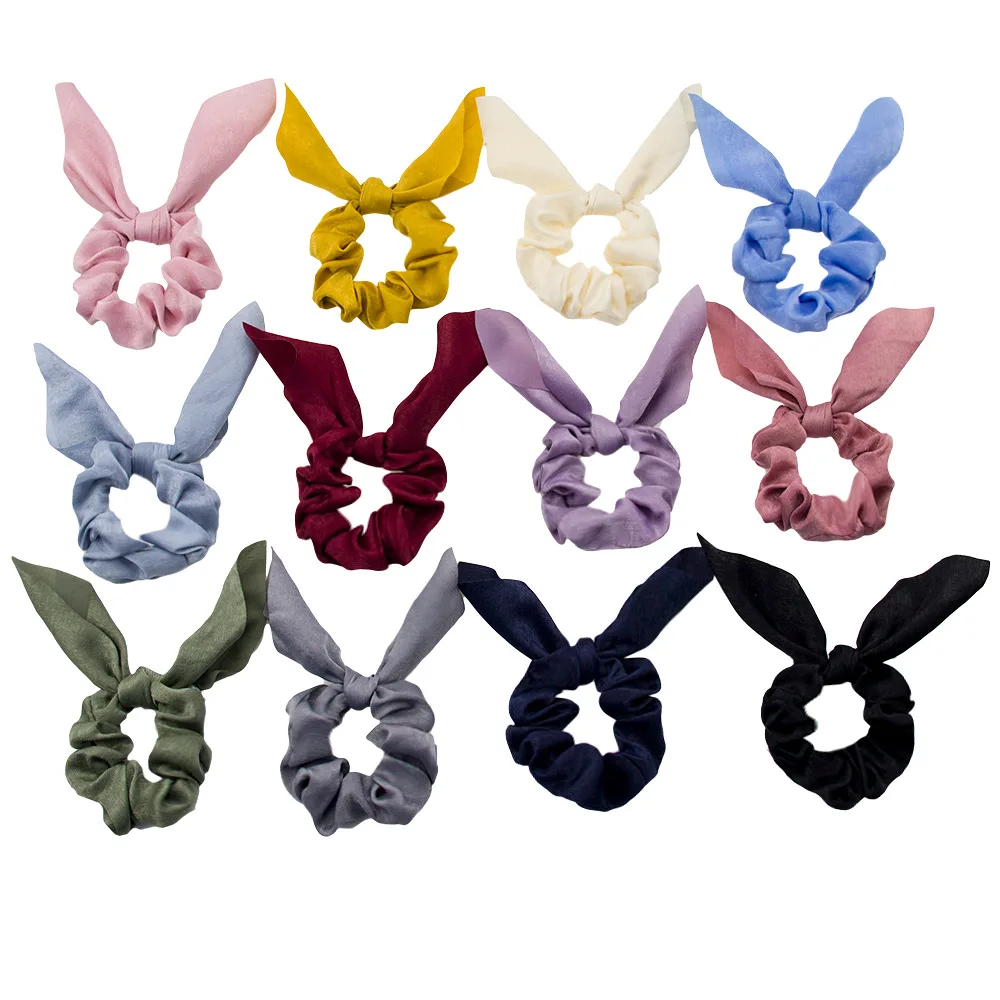 

hot Sale 1pc Simple solid color rabbit ears fashion lady hair ring Scrunchie Elastic Hair Band Hair Ties Rope Hair Accessories