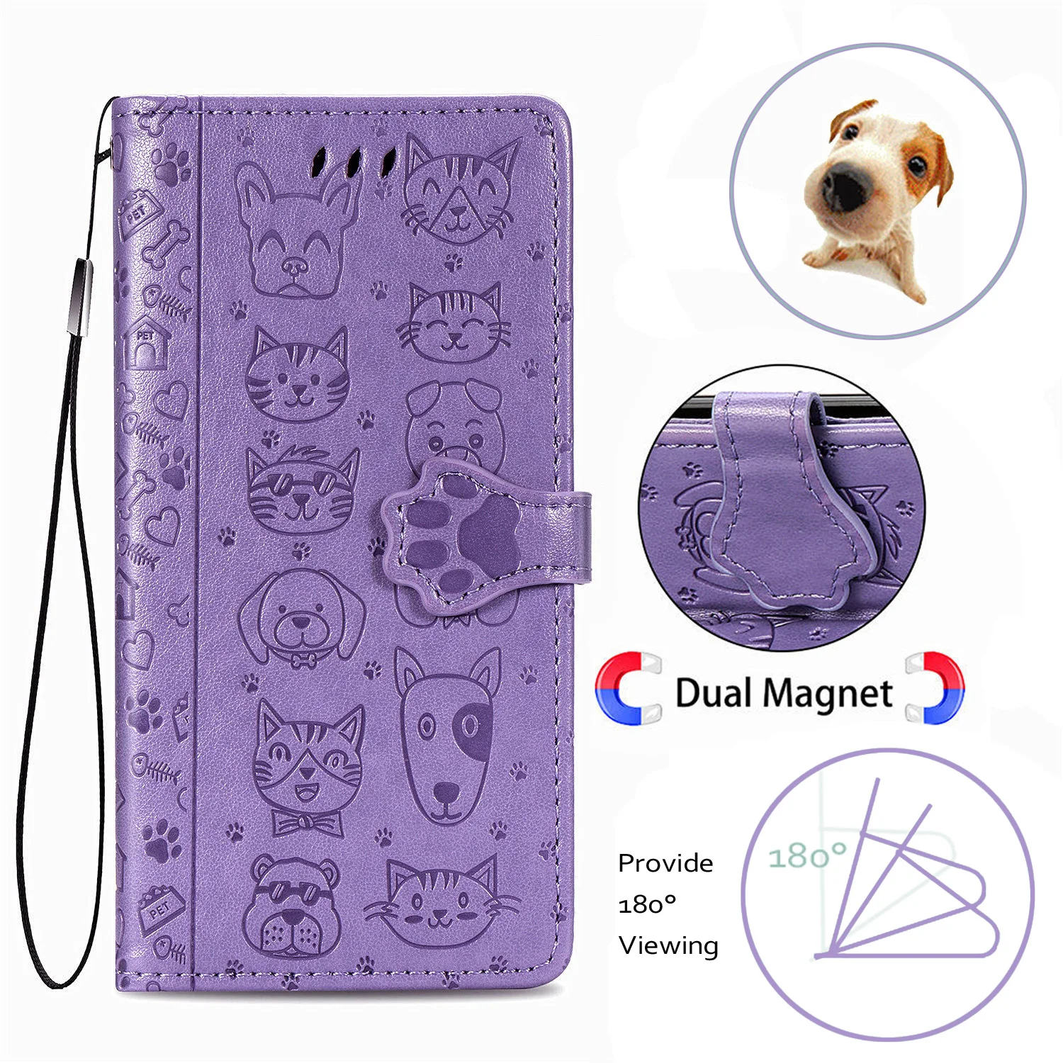 

Flip Leather Case for Xiaomi Redmi 9A Wallet Cases Cat & Dog Embossed Pouch Bags Cover for Xiaomi Redmi 9A 9C Note 9s Poo F2 Pro