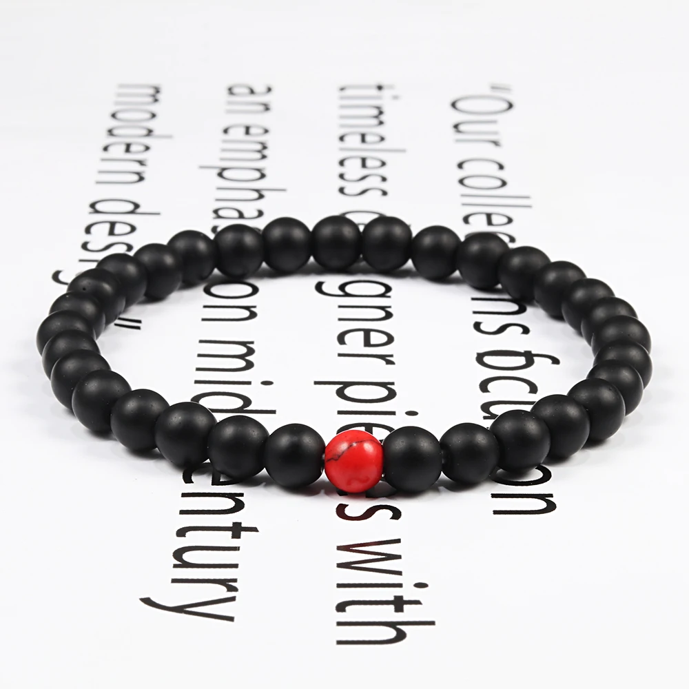 Couple Distance Bracelet Red Turquoises Black Matte Natural Stone Men Bangle 6mm Elastic Rope Beaded Bracelets for Women Jewelry