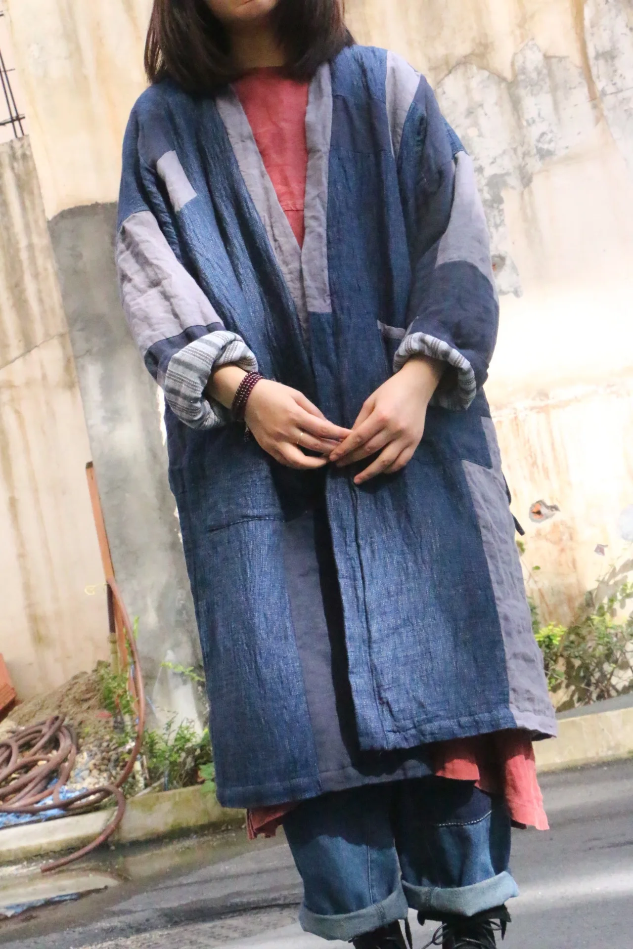 

2018 Origional Design National Wind WOMEN'S Dress Cotton Linen Retro Cardigan Patchwork Frog Cotton Velvet inside Long Cotton-pa