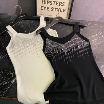 

New spring and summer 2020 gradient diamond drills very shiny waterfall knitting small condole belt vest female crowds