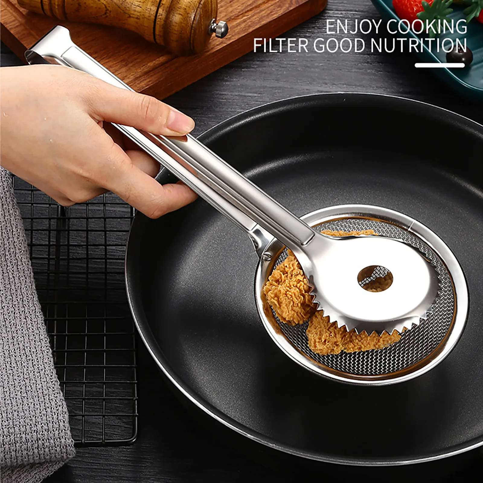 

Kitchen Tool Filter Scoop Strainer Kitchen Gadget Colander Filter Clip Cookware For Kitchen Stainless Steel Kitchen Accessories
