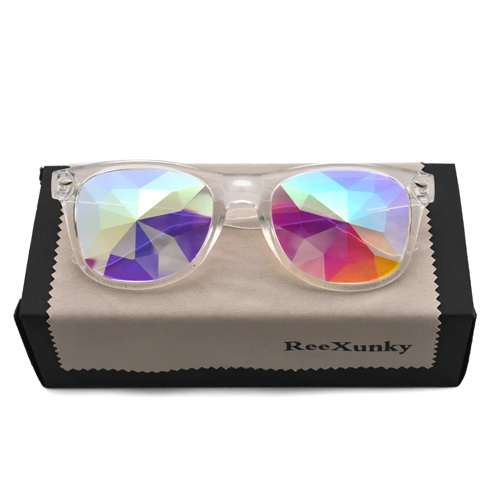 New Rainbow Square Kaleidoscope Glasses Men Transparent Frame Rave Festival Sunglasses Women EDM Diffraction Party Eyewear