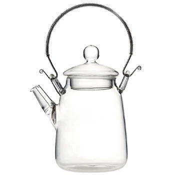 

Elegant Glass Teapot Handle Heat Resistant For Blooming Oolong Black Tea 350ml clear