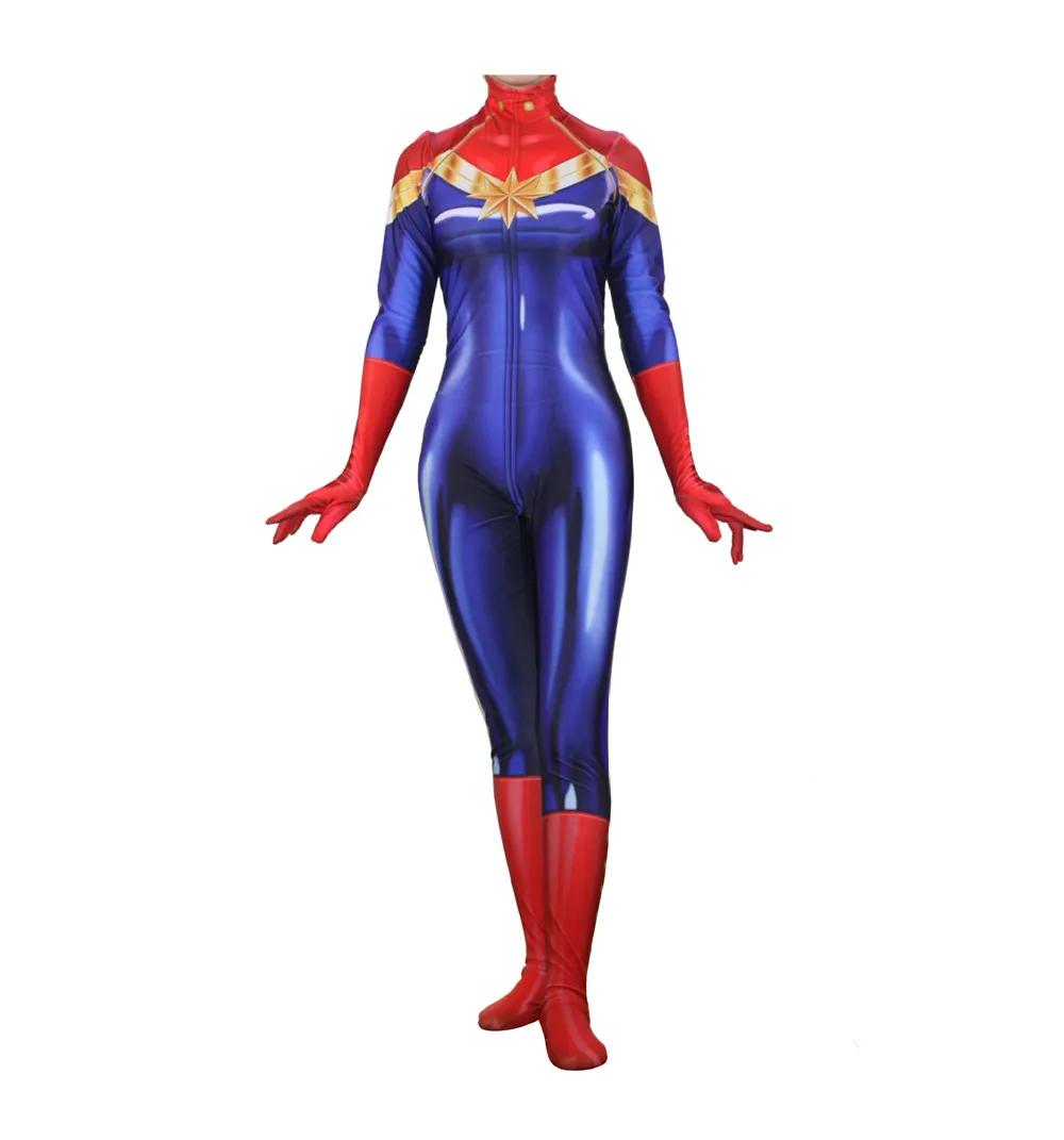 Капитан MS Carol Danvers костюм зентай для косплея боди костюм комбинезоны - Цвет: Красный