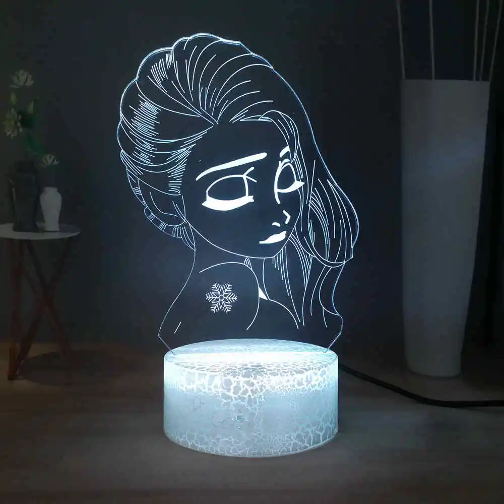 

New Snow Queen Crack Base LED Table Lamp Cute Girls Cartoon Elsa House Decor USB Touch Holiday Atmosphere Light Bedside Lamp Toy