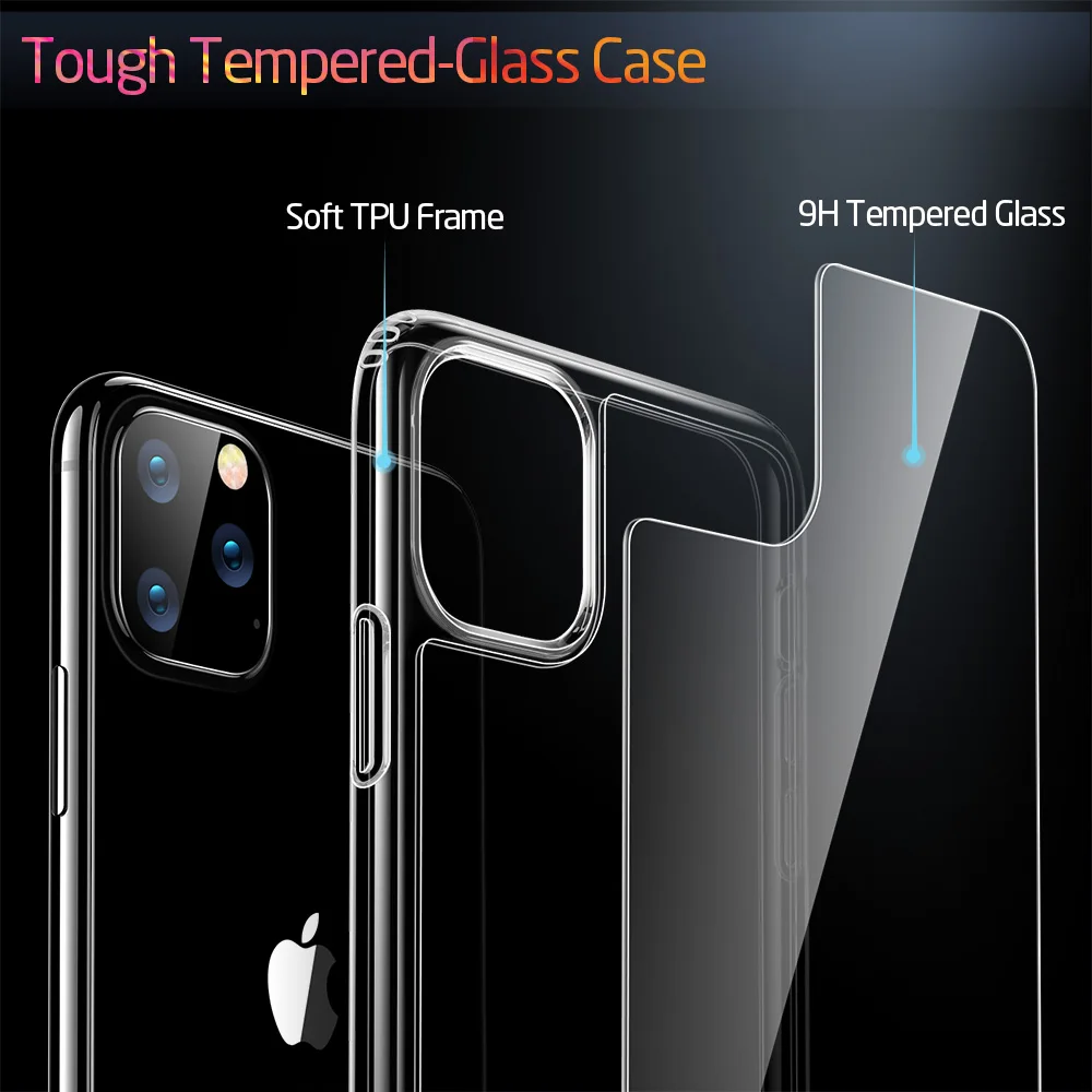 ESR Tempered Glass Case for iPhone 11 11Pro Max Shockproof Luxury Bumper Case for iPhone 11 Pro Max Mirror Cover Glass Cases