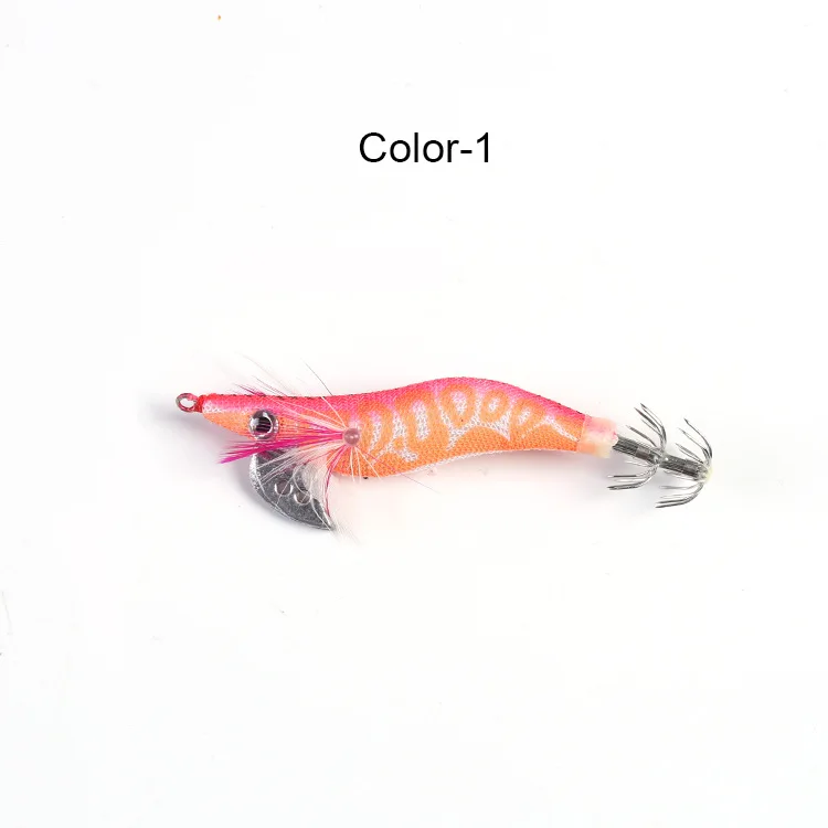 4pcs Kinds of Wood Shrimp Squid Fishing Bai Hook Wooden Shrimp Luminated Squid Jigs Sea Fishing Lures Artificial Lures