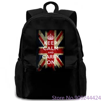 

Vintage Keep Calm and Carry on And Union Jack Flag Black Simple Youth women men backpack laptop travel school adult