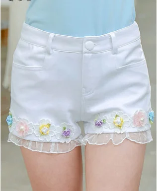 

White Lace Side Shorts Female 2020 Summer New Cute Japanese Hot Sweet Three-dimensional Flower Shorts Jfmhrx Woman Shorts