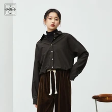 

ZIQIAO Women Fake Two Plus Velvet Shirt 2021 Winter New Design Sense Niche Chic Shirt Women Commuter Straight Casual Blouses