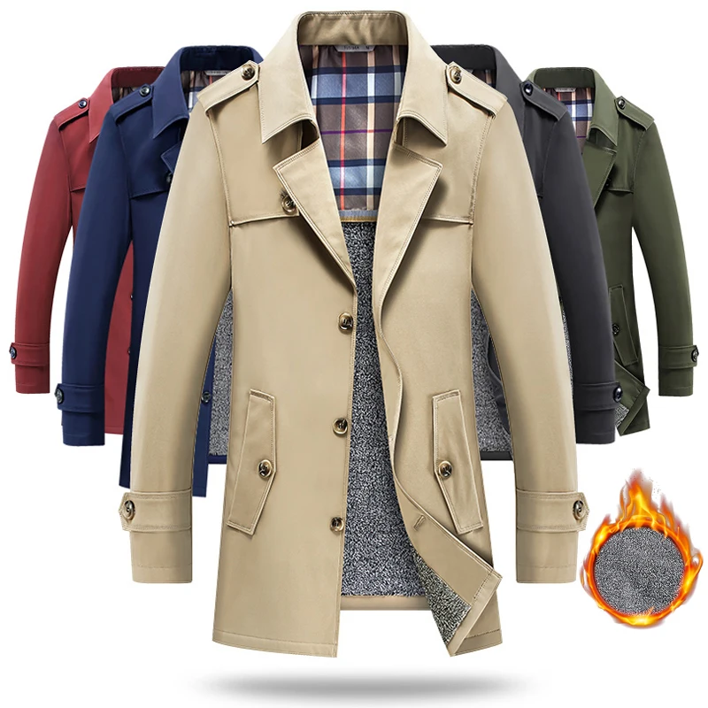 Gabardina de negocios para hombre, nueva chaqueta rompevientos informal, larga, gruesa, cálida, de lana, invierno, 2020