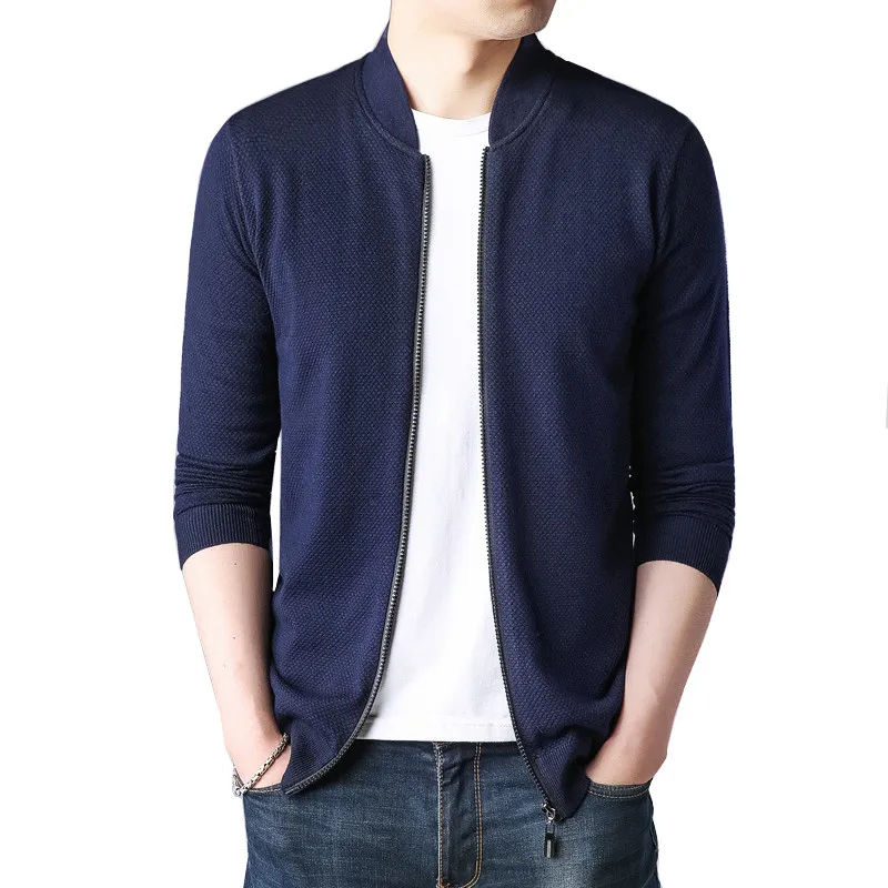 

Sweater coat men's stand collar zipper long-sleeved knit coat Fashion city simple versatile high-end slim coat 2019