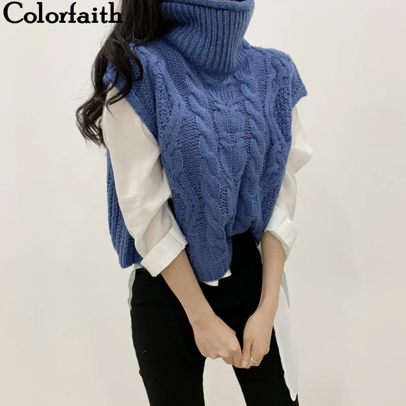 Женский свитер с высоким воротником Colorfaith теплый минималистичный вязаный