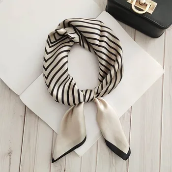

Simple temperament small square spring and autumn new wild striped print small scarf literary hair band