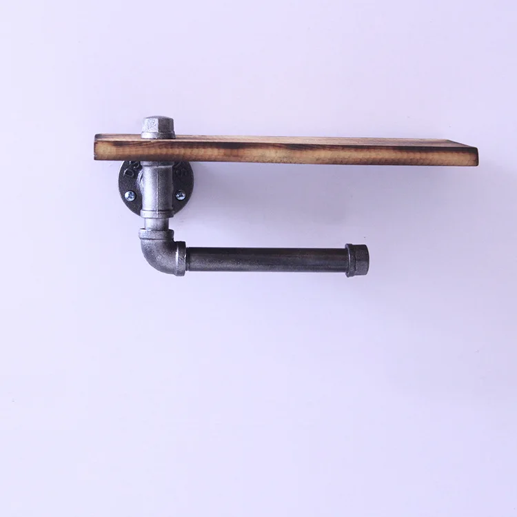 Iron Art Pipe Storage Shelf Wall Paper Towel Rack Bathroom Wall Mount Toilet Storage Organizing Storage Shelf