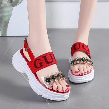 

5cm/1.95 inch Height Women's Sandals Fashion Flat Platform Sandals Ladies Shoes Summer Outdoor Red Casual