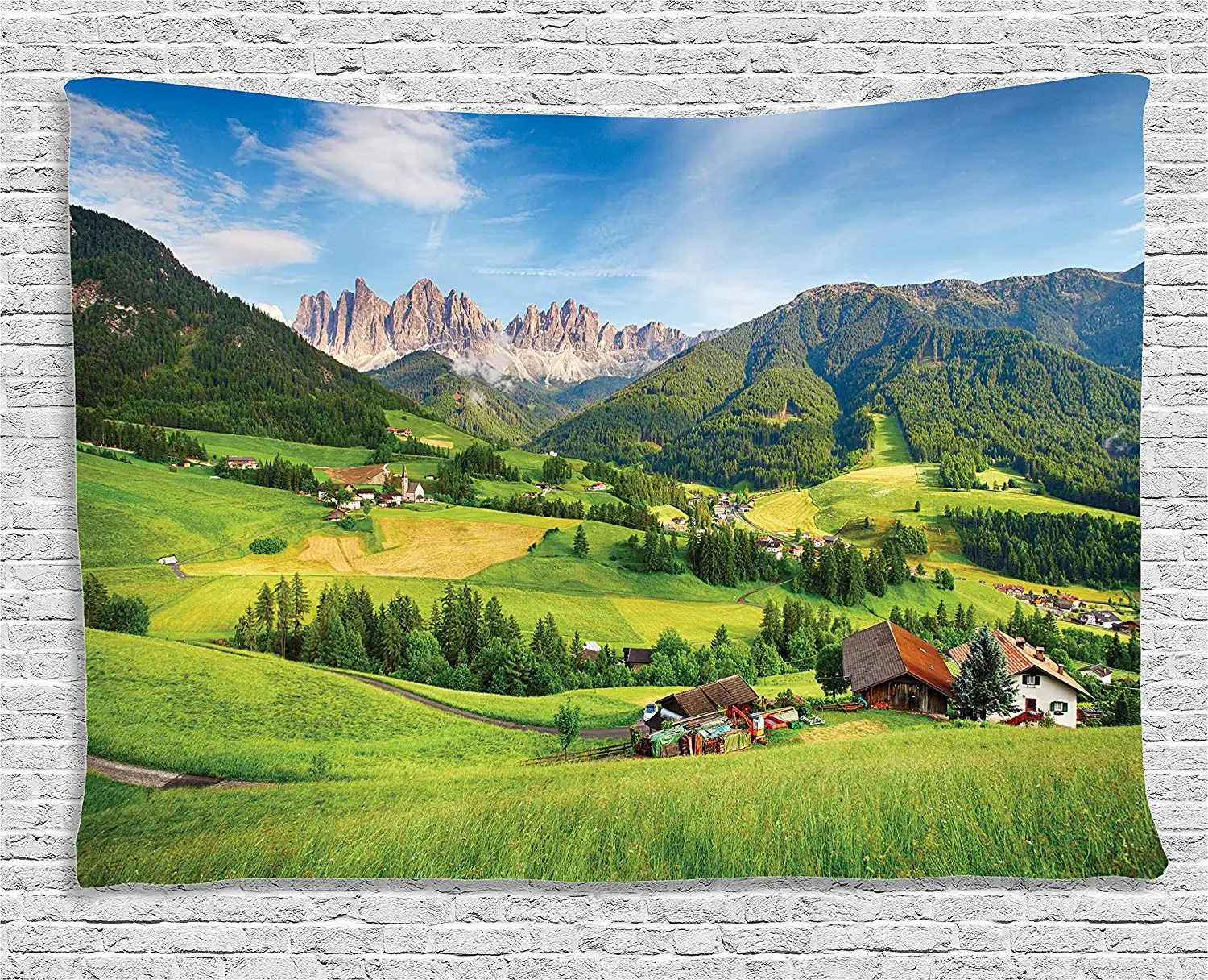 

Nature Landscape Decor Tapestry Alps in the Spring with Fresh Grass Sky and Majestic Mountains mage Art Decor Wall Hanging