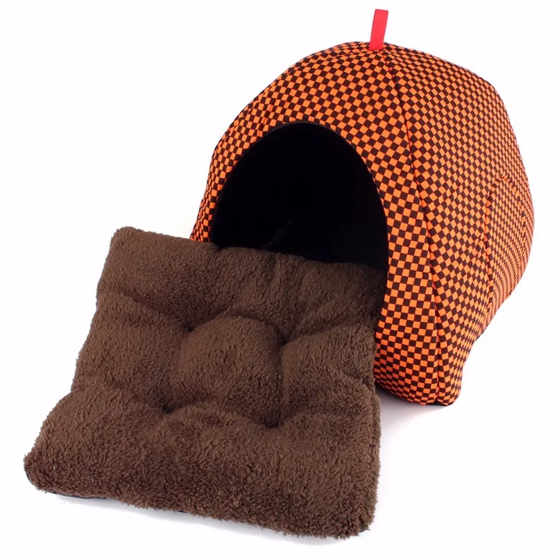 2 Size Dog Cat Cave House Foldable Tent Soft Pet Bed Mongolian Yurts Kennel Nest Small Animals Puppy Chihuahua House With Mat - Color: Yellow