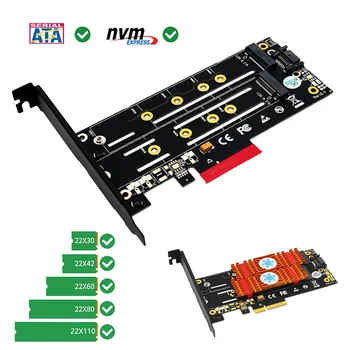 

M.2 B+M KEY SSD Converter Module M.2 to PCI-E 4X SATA 3.0 Motherboard Adapter Board Module with Radiators+LED for PCIe Slots