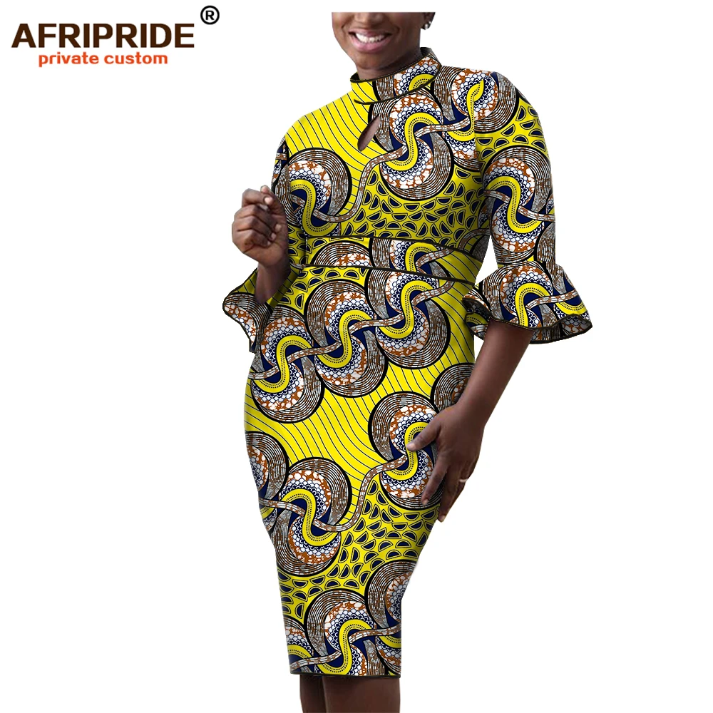 Afripride, весеннее платье-карандаш с принтом в африканском стиле для женщин, сделанное на заказ, женские повседневные платья длиной до колена с рукавом три четверти, A1925001 - Цвет: 581J