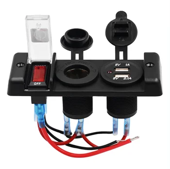 

Multi-function 3 Gang Switch Panel 5 PIN 12V Socket Cigarette Dual USB Charger LED Red Light Indicator For Marine Boat/Car 5