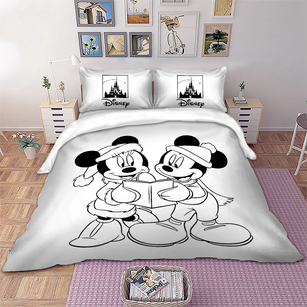 

Mickey and Minnie Reading Bedding set Disney Kids Duvet Cover Pillowcases Twin Full Queen King Size beddings 3pcs