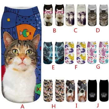 

Printed cartoon cat pattern Women 3D Novelty Crazy Funny Cat Ankle Socks Cute Colorful Cartoon Low Cut Socks