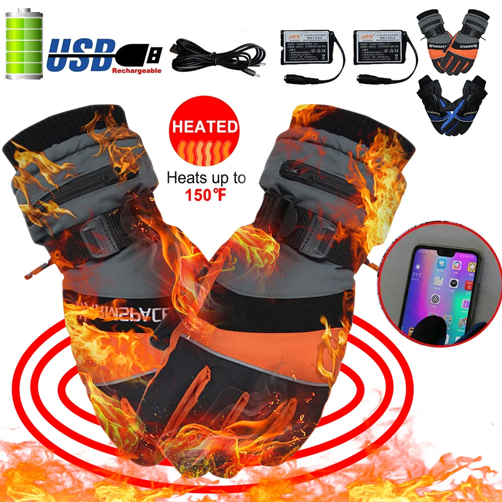 

Winter USB Hand Warmer Electric Thermal Gloves Waterproof Heated Gloves Battery Powered For Motorcycle Ski Gloves for Men Women