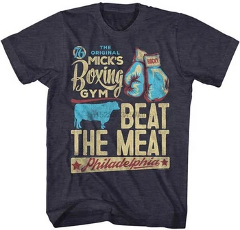 

Rocky Balboa T-Shirt New Licensed Micks Beat The Meat Navy Heather SM 5XL TEE Shirt Style Round